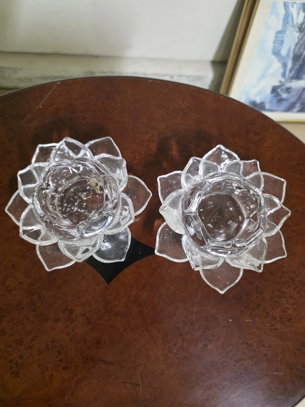 Clear Glass Lotus Tealight Holders - Set of 2